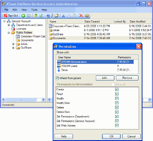 OutShare Public folders administration console